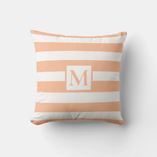 Classic soft orange peach white strips monogram cushion