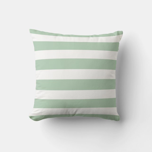 Classic soft sage green white strips cushion (Front)