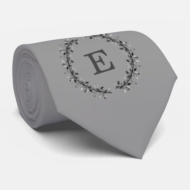Classic Solid Grey Formal Initial Letter Monogram Tie (Rolled)