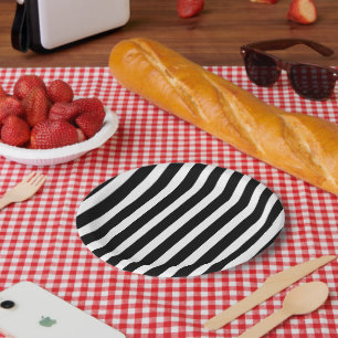 Classic Solid White and Black Striped 7" Round Paper Plate