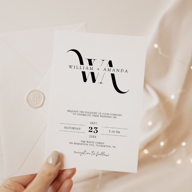 Classic Sophisticated Monogram Modern Wedding Invitation (Creator Uploaded)