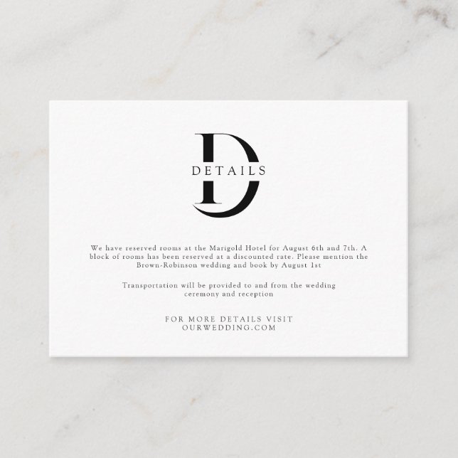 Classic Sophisticated Monogram Wedding Details Enclosure Card (Front)