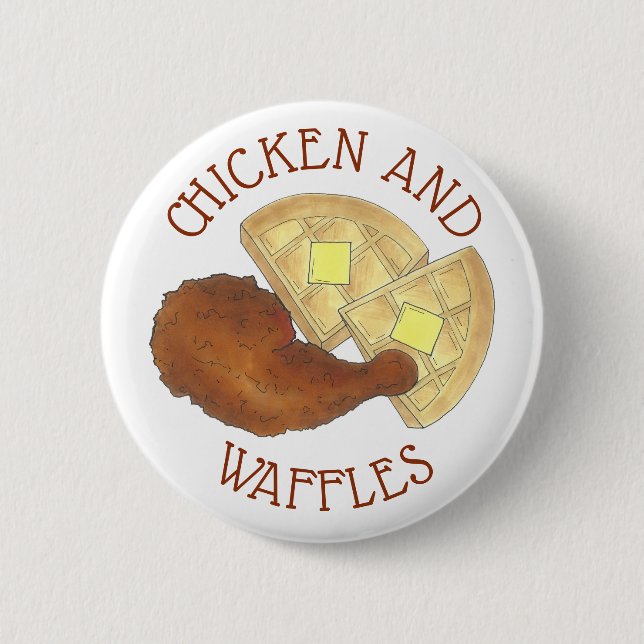 Classic Soul Food Fried Chicken and Waffles Diner 6 Cm Round Badge (Front)