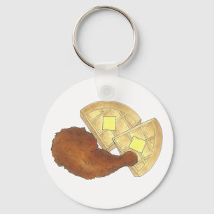 Classic Soul Food Fried Chicken and Waffles Diner Key Ring