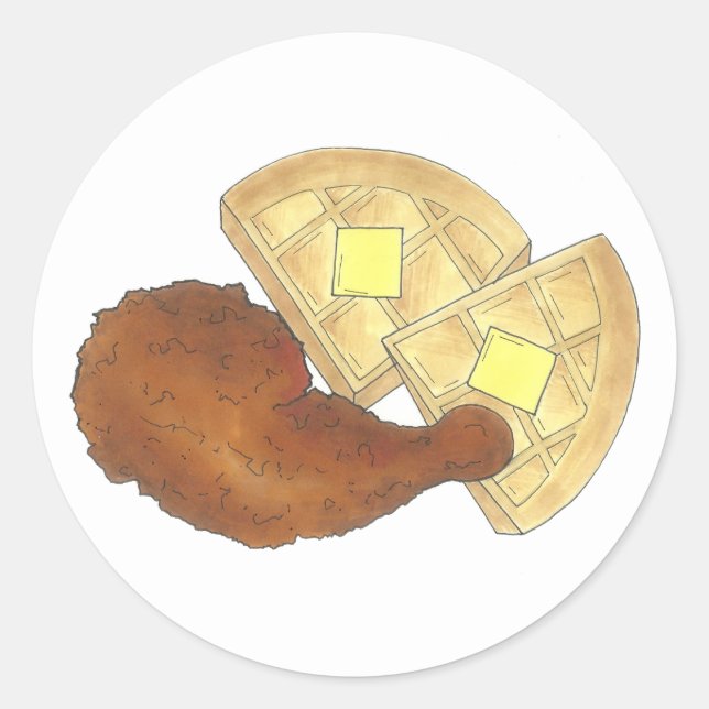Classic Soul Food Fried Chicken and Waffles Diner Round Sticker (Front)
