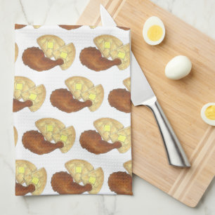 Classic Soul Food Fried Chicken and Waffles Diner Tea Towel