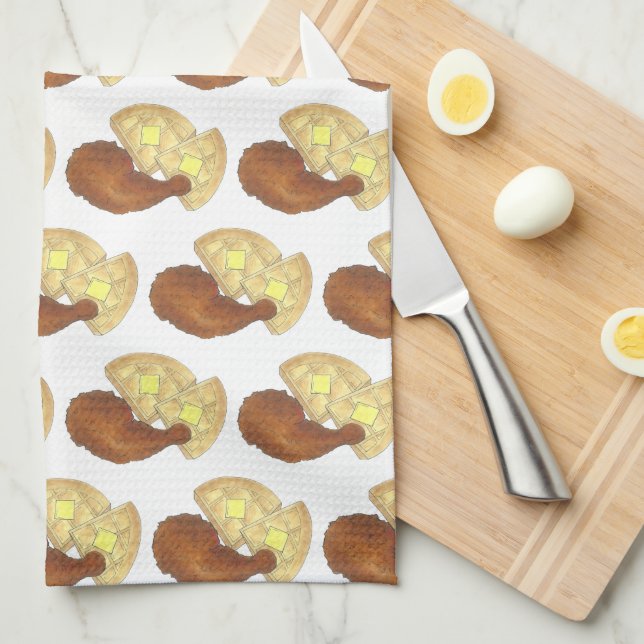 Classic Soul Food Fried Chicken and Waffles Diner Tea Towel (Quarter Fold)