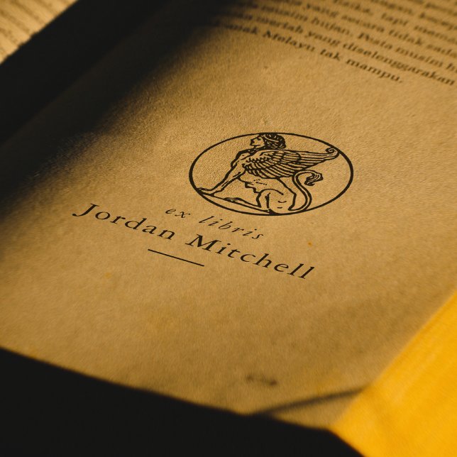 Classic Sphinx Custom Name Ex Libris Book Self-inking Stamp (Stamp Mock-up)