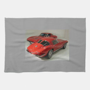 Classic Split Window Red Corvette Tea Towel