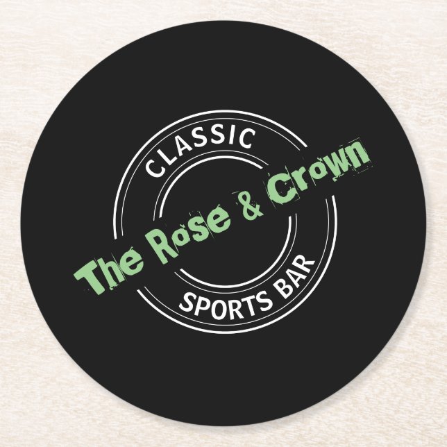 Classic Sports Bar Logo, Pub/Brewery Round Paper Coaster (Front)