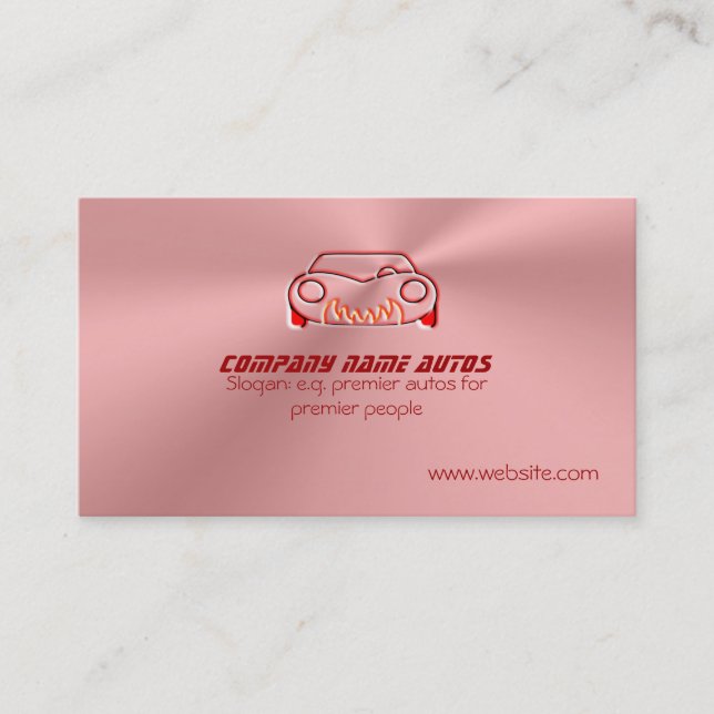 Classic Sports Car on Rose Pink Metallic-effect Business Card (Front)