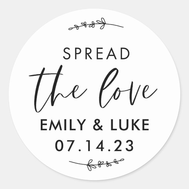 Classic Spread the Love Wedding Favour Round Sticker (Front)