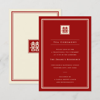 Classic Square Double Happiness 囍 Tea Ceremony Invitation