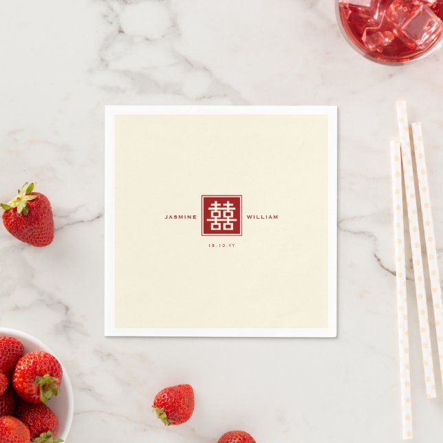Classic Square Double Happiness Chinese Wedding Napkin (Insitu)