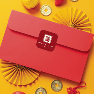 Classic Square Double Happiness Chinese Wedding Sticker