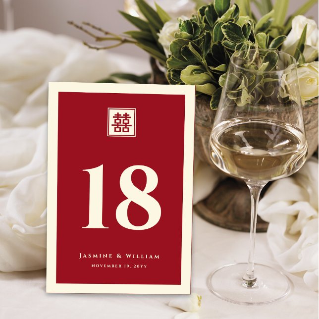 Classic Square Double Happiness Chinese Wedding Table Number (Creator Uploaded)