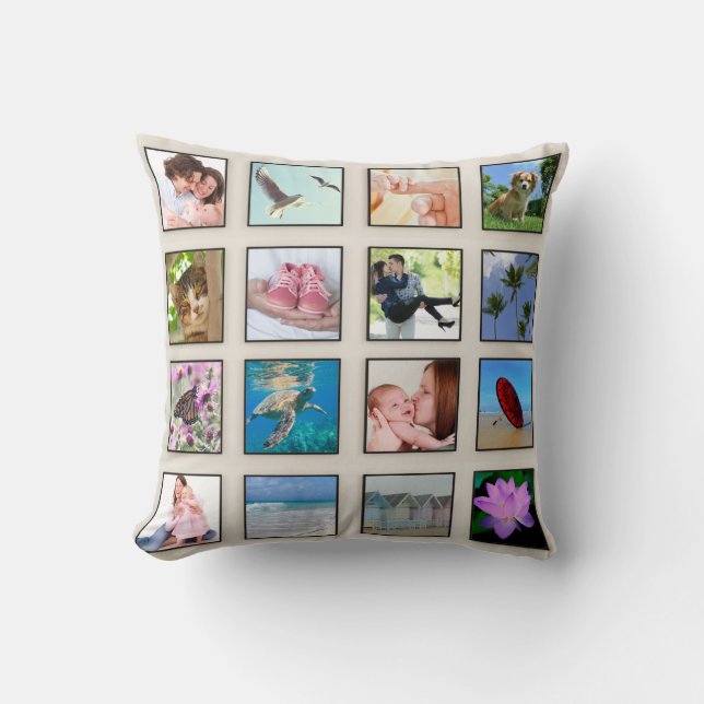 Classic Square Frame Custom Photo Collage Cushion (Front)