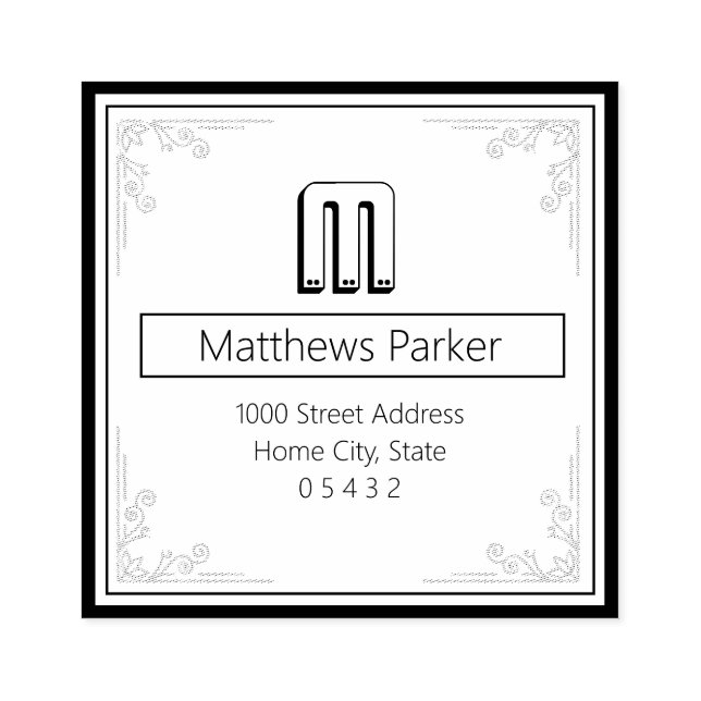 Classic Square Monogram Return Address  Rubber Stamp (Imprint)