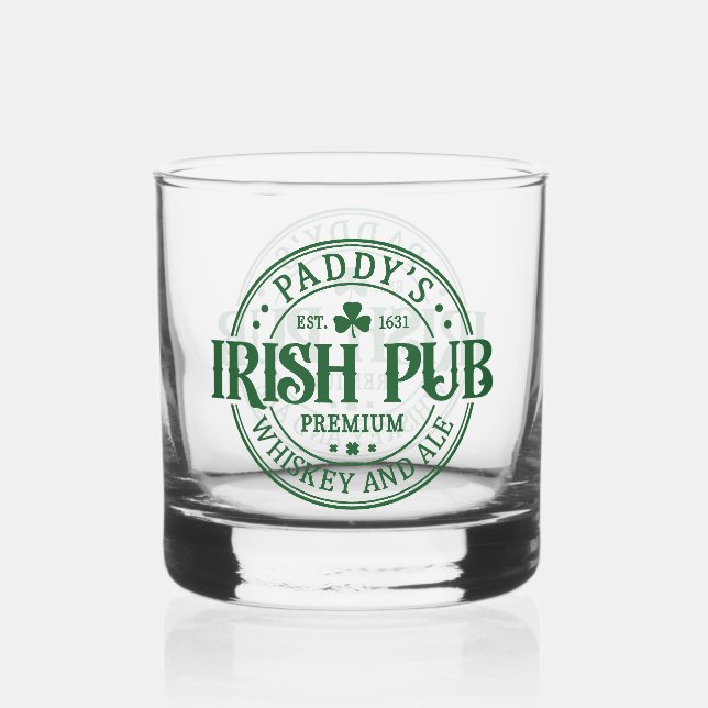 Classic St Patrick's Day Paddy's Irish Pub Whiskey Glass (Front)