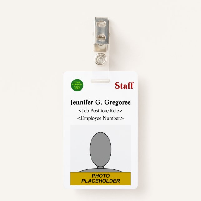 Classic "Staff" Badge ID Badge (Front with Clip)