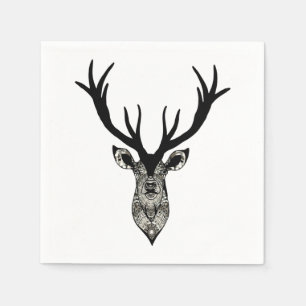 Classic Stag Deer Head Black Grey Animal Napkin