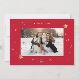 Classic Starry Night RED Christmas Photo Happy Holiday Card