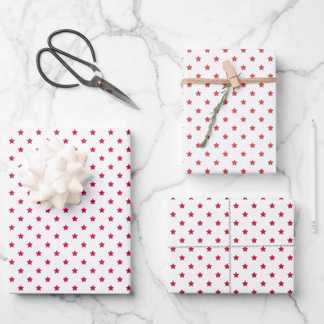 Classic Stars 3 Red - White Wrapping Paper Sheet (Front)