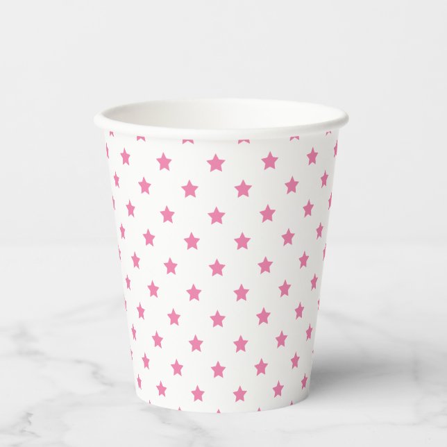 Classic Stars Fuchsia Pink - White Paper Cups (Front)
