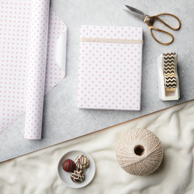 Classic Stars Light Pink - White Wrapping Paper (Crafts)