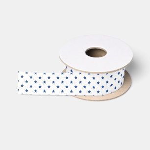 Classic Stars True Blue - White Satin Ribbon