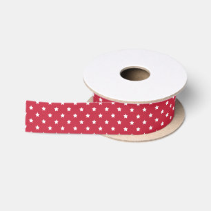 Classic Stars White - Cherry Red Satin Ribbon