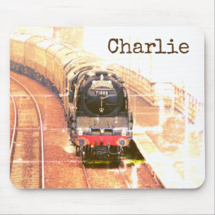 Classic steam loco, on the tracks, with your name. mouse mat