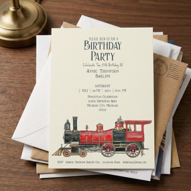 Classic Steam Locomotive Birthday Invitation (Full steam ahead for a great party.)