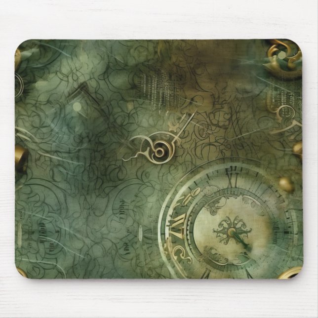 Classic Steampunk Clockwork Emerald Green Mouse Mat (Front)