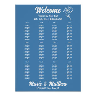 Classic Steel Blue Floral Wedding Seating Chart