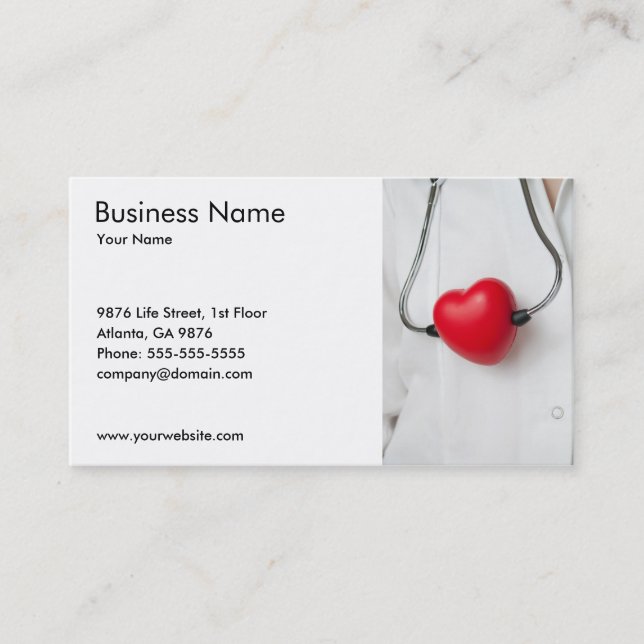 Classic Stethoscope Heart Doctor Red White Business Card (Front)