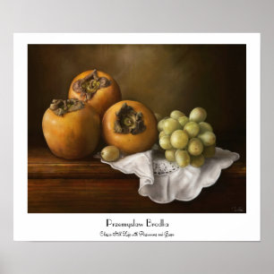 Classic Still Life with Persimmons and Grape paint Poster