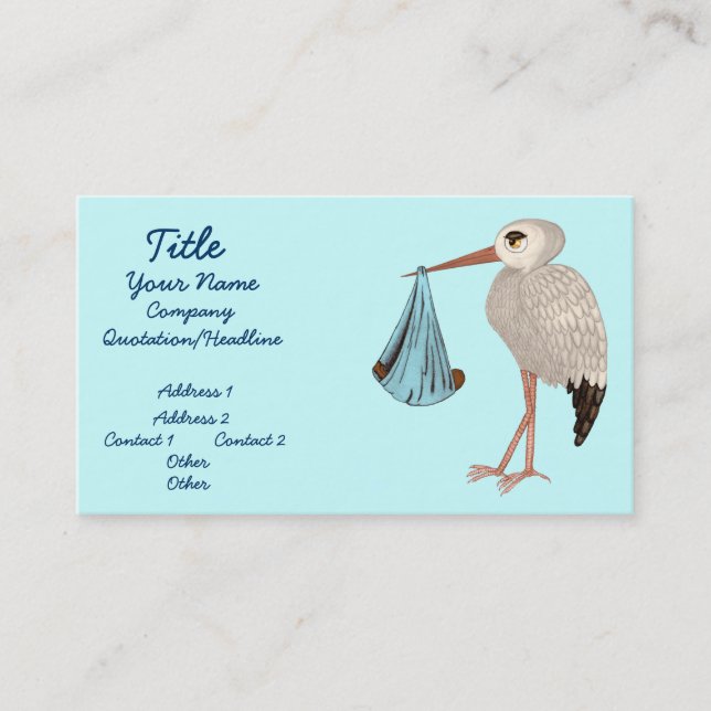 Classic Stork (Blue) 2 (Baby Shower) Business Card (Front)