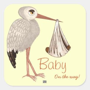 Classic Stork (Neutral) 2 (Baby Shower) Square Sticker