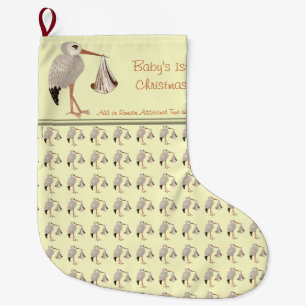 Classic Stork (Neutral) 2 Large Christmas Stocking
