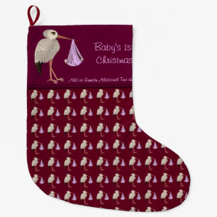 Classic Stork (Pink) 1 Large Christmas Stocking