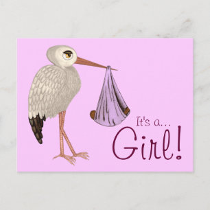 Classic Stork (Pink) 2 (Baby Shower) Invitation Postcard