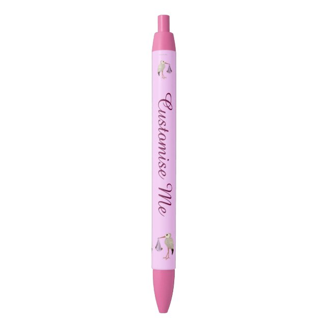 Classic Stork (Pink) 2 Black Ink Pen (Front Vertical)