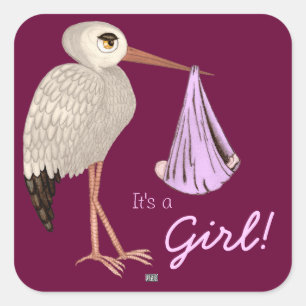 Classic Stork (Pink) (Baby Shower) Square Sticker