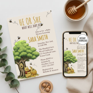 Classic Storybook Bear "What Will Baby Bee" Baby Invitation