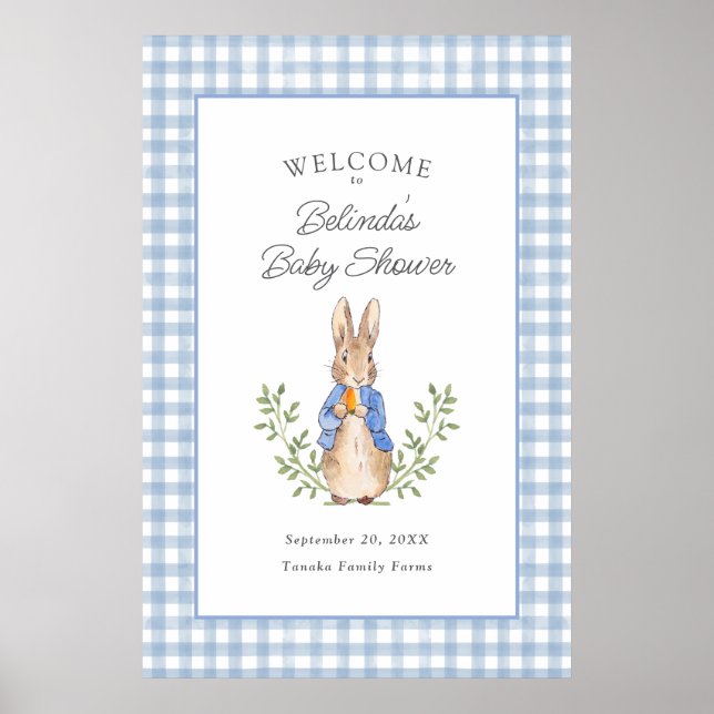 Classic Storybook Rabbit Blue Baby Shower Welcome Poster (Front)