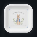 Classic Storybook Rabbit Blue Vintage Baby Shower Paper Plate<br><div class="desc">Classic Storybook Rabbit; background colour and blue border are both editable,  along with all of the text</div>