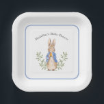Classic Storybook Rabbit Blue Vintage Baby Shower Paper Plate<br><div class="desc">Classic Storybook Rabbit; background colour and blue border are both editable,  along with all of the text</div>