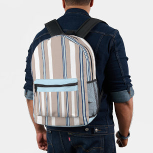 Classic Stripe Beige, white and blue Printed Backpack
