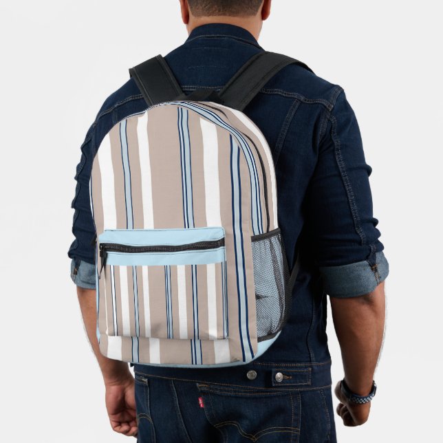 Classic Stripe Beige, white and blue  Printed Backpack (Insitu (Model))